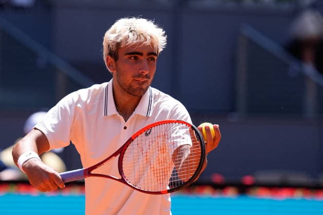 April 20, 2026, Madrid, Madrid, Spain: Daniel Merida of Spain in action against Billy Harris of Great Britain during the Mutua Madrid Open 2026, ATP, Tennis Herren Masters 1000 and WTA, Tennis Damen 1000, at La Caja Magica on April 20, 2026 in Madrid, Spain. Madrid Spain - ZUMAa181 20260420_zaa_a181_092 Copyright: xDennisxAgyemanx