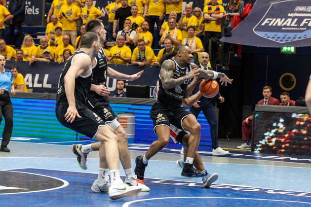 GER, ENBL VIMODROM Final 4, Semi-Final 2, SYNTAINICS MBC Manchester Basketball 22 04 2026, Stadthalle, Weißenfels, GER, ENBL VIMODROM Final 4, Semi-Final 2, SYNTAINICS MBC Manchester Basketball Charles Callison Syntainics MBC, 23 Â Photo Alexander Trienitz Weißenfels Stadthalle Sachsen Anhalt Germany