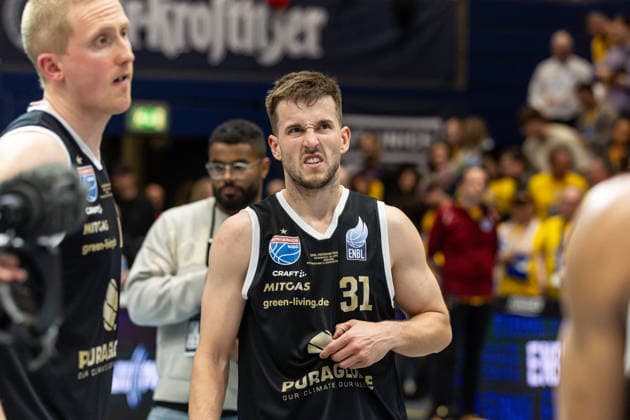 GER, ENBL VIMODROM Final 4, Semi-Final 2, SYNTAINICS MBC Manchester Basketball 22 04 2026, Stadthalle, Weißenfels, GER, ENBL VIMODROM Final 4, Semi-Final 2, SYNTAINICS MBC Manchester Basketball Spencer Reaves Syntainics MBC, 31 disappointed  Photo Alexander Trienitz Weißenfels Stadthalle Sachsen Anhalt Germany
