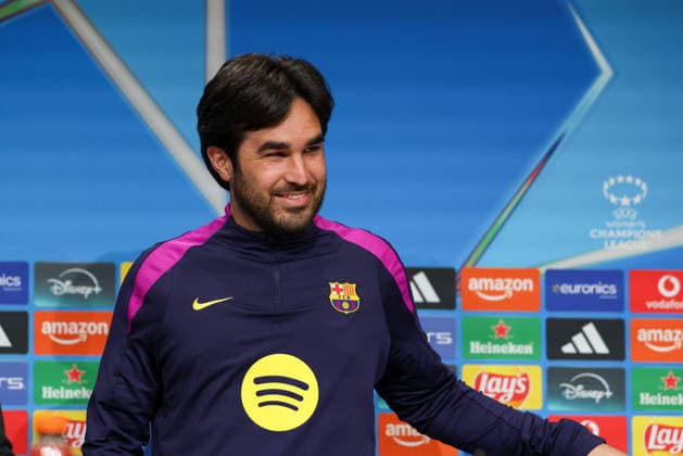 Pere Romeu FC Barcelona, Head coach at the press conference, GER, International press conference, FC Barcelona, Football, UEFA Womens Champions League, semi-final, first leg, 2025 2026 season, 24 04 2026, GER, International press conference, FC Barcelona, Football, UEFA Womens Champions League, semi-final, first leg, 2025 2026 season, 24 04 2026 Munich Copyright: xEibner-Pressefoto JennixMaulx EP_JML