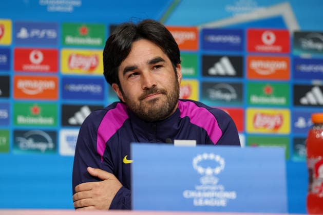 Pere Romeu FC Barcelona, Head coach at the press conference, GER, International press conference, FC Barcelona, Football, UEFA Womens Champions League, semi-final, first leg, 2025 2026 season, 24 04 2026, GER, International press conference, FC Barcelona, Football, UEFA Womens Champions League, semi-final, first leg, 2025 2026 season, 24 04 2026 Munich Copyright: xEibner-Pressefoto JennixMaulx EP_JML