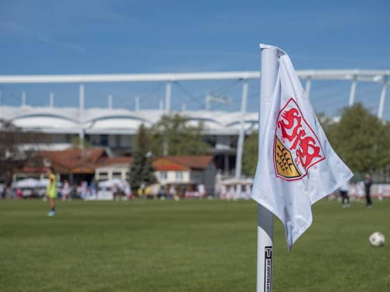 VfB Stuttgart corner flag with background MHP Arena GER, VfB Stuttgart vs SV Meppen, Football, 2 Womens Bundesliga, Matchday 23, Season 2025 2026, 26 04 2026 GER, VfB Stuttgart vs SV Meppen, Football, 2 Womens Bundesliga, Matchday 23, Season 2025 2026, 26 04 2026 Stuttgart Copyright: xEibner-Pressefoto CarstenxSchwerx EP_CSG