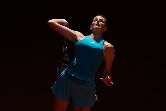 April 26, 2026, Madrid, Madrid, Spain: Karolina Pliskova of Czech Republic in action against Elise Mertens of Belgium during the Mutua Madrid Open 2026, ATP, Tennis Herren Masters 1000 and WTA, Tennis Damen 1000, at La Caja Magica on April 26, 2026 in Madrid, Spain. Madrid Spain - ZUMAa181 20260426_zaa_a181_218 Copyright: xDennisxAgyemanx