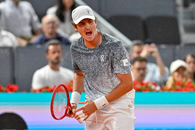 April 26, 2026, Madrid, Madrid, Spain: JOAO FONSECA of Brazil during the Mutua Madrid Open 2026, ATP, Tennis Herren Masters 1000 and WTA, Tennis Damen 1000 tennis tournament, celebrated at Caja Magica on April 26, 2026 in Madrid, Spain. Mutua Madrid Open 2026 - Day 7 (04.26.26) - ZUMAc312 20260426_zsp_c312_272 Copyright: xOscarxManuelxSanchezx