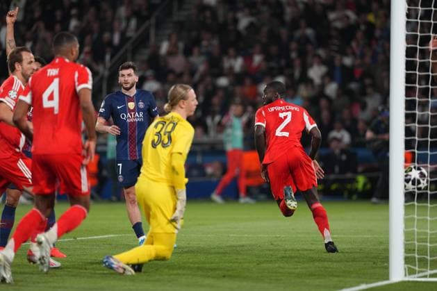 Dayot Upamecano of Bayern Munich pulls it back to 5-3 with a header Paris Saint-Germain v Bayern Munich, UEFA Champions League, Semi Final, First Leg, Football, Parc des Princes, Paris, France - 28 Apr 2026Paris Parc des Princes France EDITORIAL USE ONLY No use with unauthorised audio, video, data, fixture lists, club league logos or live services. Online in-match use limited to 120 images, no video emulation. No use in betting, games or single club league player publications. Copyright: xDavexWinter Shutterstockx 16847969cs