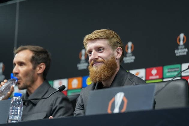 Jan Niklas Beste SC Freiburg, 19 press conference, press, PK, Portugal, football, UEFA Europa League, semi-final, first leg, 2025 2026, SC Braga vs SC Freiburg, 29 04 2026, Estadio Municipal de Braga, Braga, Braga Estadio Municipal de Braga Cavado Portugal Copyright: xArnexAmbergx
