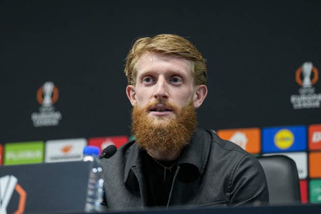 Jan Niklas Beste SC Freiburg, 19 press conference, press, PK, Portugal, football, UEFA Europa League, semi-final, first leg, 2025 2026, SC Braga vs SC Freiburg, 29 04 2026, Estadio Municipal de Braga, Braga, Braga Estadio Municipal de Braga Cavado Portugal Copyright: xArnexAmbergx
