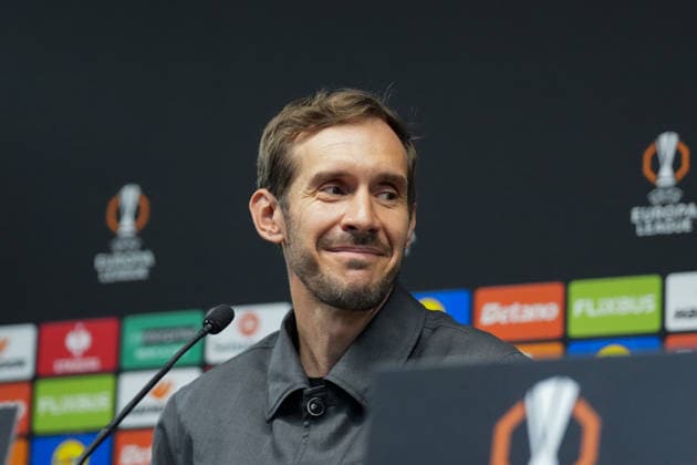 Julian Schuster SC Freiburg, coach press conference, press, PK, Portugal, football, UEFA Europa League, semi-final, first leg, 2025 2026, SC Braga vs SC Freiburg, 29 04 2026, Estadio Municipal de Braga, Braga, Braga Estadio Municipal de Braga Cavado Portugal Copyright: xArnexAmbergx