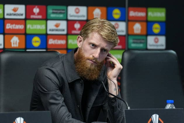 Jan Niklas Beste SC Freiburg, 19 press conference, press, PK, Portugal, football, UEFA Europa League, semi-final, first leg, 2025 2026, SC Braga vs SC Freiburg, 29 04 2026, Estadio Municipal de Braga, Braga, Braga Estadio Municipal de Braga Cavado Portugal Copyright: xArnexAmbergx