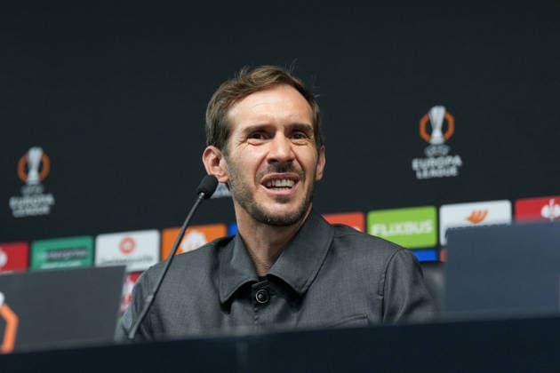 Julian Schuster SC Freiburg, coach press conference, press, PK, Portugal, football, UEFA Europa League, semi-final, first leg, 2025 2026, SC Braga vs SC Freiburg, 29 04 2026, Estadio Municipal de Braga, Braga, Braga Estadio Municipal de Braga Cavado Portugal Copyright: xArnexAmbergx
