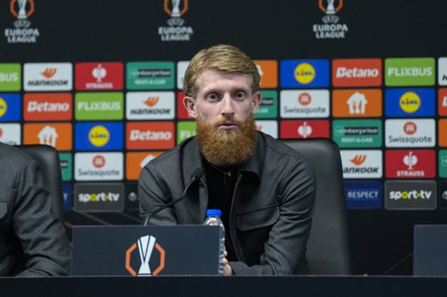 Jan Niklas Beste SC Freiburg, 19 press conference, press, PK, Portugal, football, UEFA Europa League, semi-final, first leg, 2025 2026, SC Braga vs SC Freiburg, 29 04 2026, Estadio Municipal de Braga, Braga, Braga Estadio Municipal de Braga Cavado Portugal Copyright: xArnexAmbergx