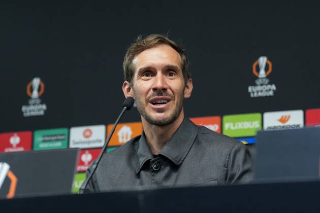 Julian Schuster SC Freiburg, coach press conference, press, PK, Portugal, football, UEFA Europa League, semi-final, first leg, 2025 2026, SC Braga vs SC Freiburg, 29 04 2026, Estadio Municipal de Braga, Braga, Braga Estadio Municipal de Braga Cavado Portugal Copyright: xArnexAmbergx