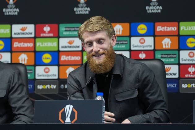 Jan Niklas Beste SC Freiburg, 19 press conference, press, PK, Portugal, football, UEFA Europa League, semi-final, first leg, 2025 2026, SC Braga vs SC Freiburg, 29 04 2026, Estadio Municipal de Braga, Braga, Braga Estadio Municipal de Braga Cavado Portugal Copyright: xArnexAmbergx