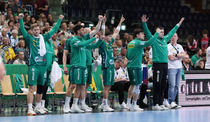 Leipzig, 30 04 2026, Arena Leipzig, Handball, Bundesliga, 30 Spieltag , SC DHfK Leipzig vs HC Erlangen , Im Bild Torjubel Leipzig , Nur zur redaktionellen Nutzung Only editorial use , DHB HBL regulations prohibit any use of photographs as image sequences and or quasi video ,