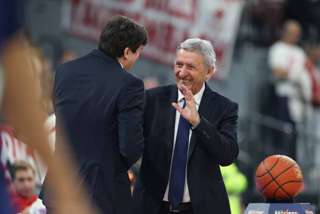 Svetislav Pesic FC Bayern Basketball, Head Coach with Pedro Calles Alba Berlin, Head Coach before the match, GER, FC Bayern Basketball vs Alba Berlin, Basketball, easycredit Basketball Bundesliga, Matchday 27, Season 2025 2026, 01 05 2026, GER, FC Bayern Basketball vs Alba Berlin, Basketball, easycredit Basketball Bundesliga, Matchday 27, Season 2025 2026, 01 05 2026 Munich Copyright: xEibner-Pressefoto JennixMaulx EP_JML