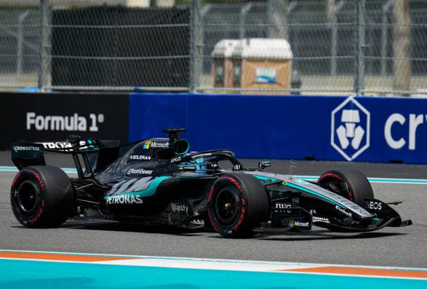 George Russell Mercedes AMG Petronas F1 Team, Great Britain, 63 USA, Formula 1 World Championship, Miami Grand Prix, Miami International Autodrome, Miami Gardens, sprint race, 2026 season, 02 05 2026 USA, Formula 1 World Championship, Miami Grand Prix, Miami International Autodrome, Miami Gardens, sprint race, 2026 season, 02 05 2026 Miami Gardens Copyright: xEibner-Pressefoto ScottxColemanx EP_SCN