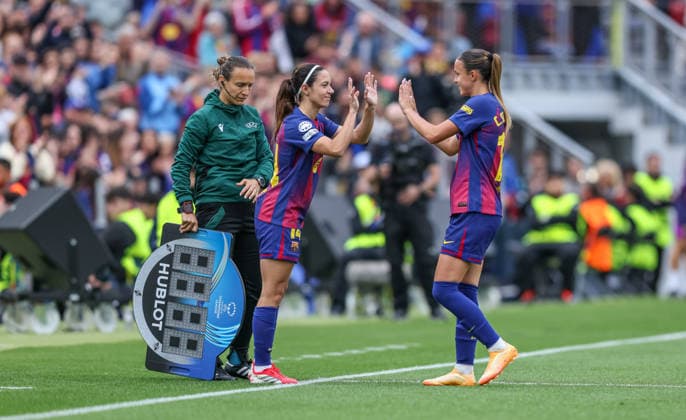 ESP, Barcelona, FC Barcelona vs FC Bayern Munich, WomenÂs Champions League, Football, UEFA, 2025 2026 season, Camp Nou, semi-final, second leg in picture Aitana Bonmati FC Barcelona 14 makes her comeback from injury DFB DFL REGULATIONS PROHIBIT ANY USE OF PHOTOGRAPHS AS IMAGE SEQUENCES AND OR QUASI VIDEO, 03 05 2026 Copyright: HMBxMedia HendrikxHamelau