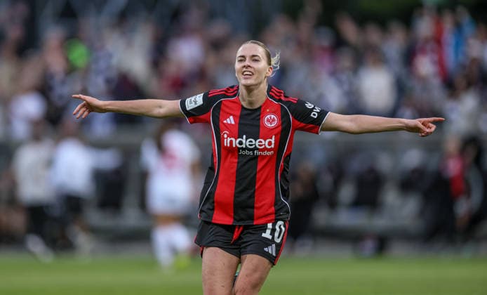 GER, Frankfurt, Eintracht Frankfurt vs FC Nürnberg, Google Pixel Bundesliga, Football, DFB, Season 2025 2026, Stadion am Brentanobad, 24 Matchday in picture Laura Freigang Eintracht Frankfurt Women 10 , 3 1, Goal, Cheering and joy, Emotions DFB DFL REGULATIONS PROHIBIT ANY USE OF PHOTOGRAPHS AS IMAGE SEQUENCES AND OR QUASI VIDEO, 04 05 2026 Copyright: HMBxMedia HendrikxHamelau