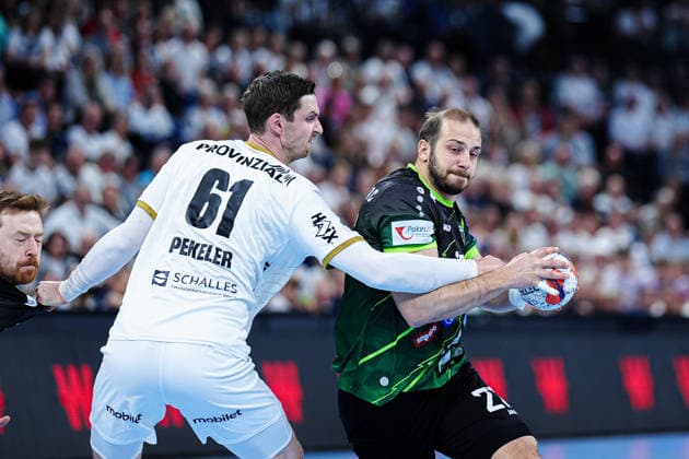 Hendrik Pekeler THW Kiel, 61 , Luka Moslavac RK Nexe, 27 GER, THW Kiel vs RK Nexe, handball, EHF European League, quarter-finals, second leg, 2025 2026 season, 05 05 2026 GER, THW Kiel vs RK Nexe, handball, EHF European League, quarter-finals, second leg, 2025 2026 season, 05 05 2026 Kiel Copyright: xEibner-Pressefoto MarcelxvonxFehrnx EP_MFN