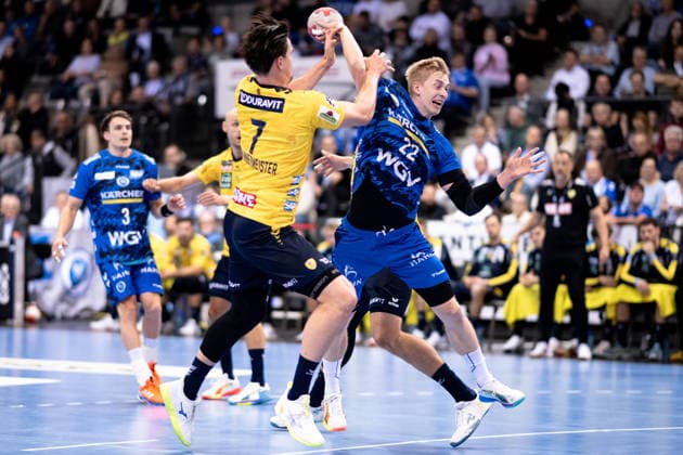 Torben Matzken, TVB Stuttgart, 22 , against Robert Timmermeister Rhein Neckar Loewen, 07 , TVB Stuttgart vs Rhein Neckar Loewen, DAIKIN Handballbundesliga, 31 Matchday, Season 2025 2026, 07 05 2026 Eibner Pressefoto Andreas Ulmer TVB Stuttgart vs Rhein Neckar Loewen, DAIKIN Handballbundesliga, 31 Matchday, Season 2025 2026, 07 05 2026 Stuttgart Copyright: xEibner-Pressefoto AndreasxUlmerx EP_AUR