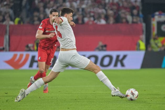 Demir Ege Tiknaz Sporting Braga, 34 on the ball GER, SC Freiburg Sporting Braga, football, Europa League, semi-final, 2025 2026 season, 07 05 2026 GER, SC Freiburg Sporting Braga, football, Europa League, semi-final, 2025 2026 season, 07 05 2026 Freiburg Copyright: xEibner-Pressefoto ThomasxHessx EP_THS