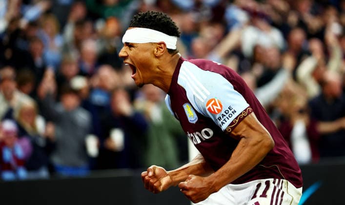 Ollie Watkins of Aston Villa celebrates scoring a goal after making the score 1-0. Aston Villa v Nottingham Forest, UEFA Europa League, Semi Final, Second Leg, Football, Villa Park, Birmingham, UK - 07 May 2026Birmingham Villa Park United Kingdom EDITORIAL USE ONLY No use with unauthorised audio, video, data, fixture lists, club league logos or live services. Online in-match use limited to 120 images, no video emulation. No use in betting, games or single club league player publications. Copyright: xJamesxMarsh Shutterstockx 16861510bo