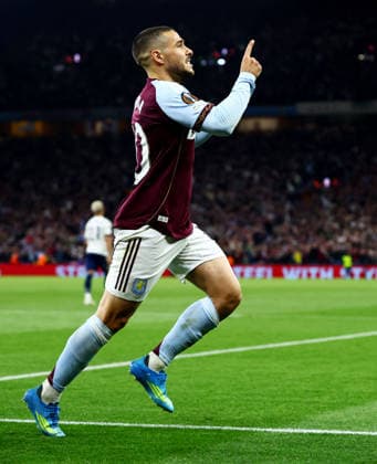 Emi Buendia of Aston Villa celebrates scoring a goal after making the score 2-0. Aston Villa v Nottingham Forest, UEFA Europa League, Semi Final, Second Leg, Football, Villa Park, Birmingham, UK - 07 May 2026Birmingham Villa Park United Kingdom EDITORIAL USE ONLY No use with unauthorised audio, video, data, fixture lists, club league logos or live services. Online in-match use limited to 120 images, no video emulation. No use in betting, games or single club league player publications. Copyright: xJamesxMarsh Shutterstockx 16861510ck