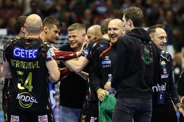 f l Oscar Bergendahl SC Magdeburg,54 , Goalkeeper Sergey Hernandez Ferrer SC Magdeburg,1 , Sebastian Barthold SC Magdeburg,25 , Christian O Sullivan SC Magdeburg,24 , Goalkeeper Nikola Portner SC Magdeburg,80 Quarterfinals Handball Machineseeker Champions League Season 2025 2026 SC Magdeburg vs SC Pick Szeged at the GETEC Arena in Magdeburg Action,Handball,Germany,07 05 2026