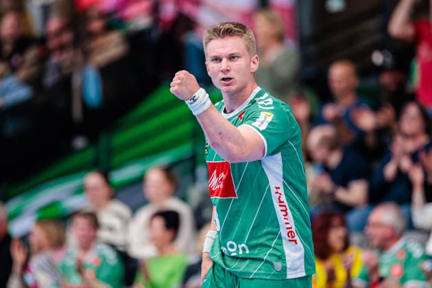 Daniel Astrup Pedersen GWD Minden, 03 in goal celebration GER, GWD Minden vs Bergischer HC, Handball, 1 Bundesliga, Matchday 31, Season 2025 2026, 08 05 2026 GER, GWD Minden vs Bergischer HC, Handball, 1 Bundesliga, Matchday 31, Season 2025 2026, 08 05 2026 Minden Copyright: xEibner-Pressefoto JanxRollingerx EP_JSK