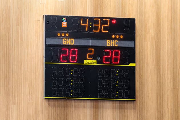 Final score 28 28 on a scoreboard in the GER, GWD Minden vs Bergischer HC, Handball, 1 Bundesliga, Matchday 31, Season 2025 2026, 08 05 2026 GER, GWD Minden vs Bergischer HC, Handball, 1 Bundesliga, Matchday 31, Season 2025 2026, 08 05 2026 Minden Copyright: xEibner-Pressefoto JanxRollingerx EP_JSK
