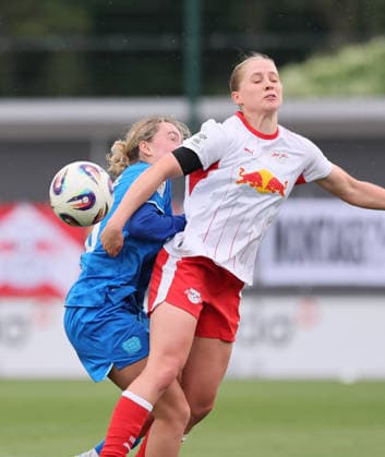 Leipzig, 11 05 2025, Red Bull Campus, Soccer, 1 Bundesliga, Women 25 Matchday , RB Leipzig vs Bayer 04 Leverkusen , Pictured from left Sofie Zdebel 16, LEV , Emilia Asgeirsdottir 8, RBL , For editorial use only Only editorial use , DFL DFB regulations prohibit any use of photographs as image sequences and or quasi video ,