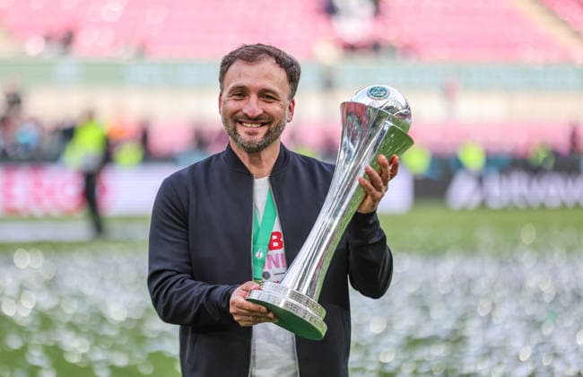 GER, Cologne, Vfl Wolfsburg vs FC Bayern Munich, DFB Cup Women, Football, DFB, Season 2025 2026, Rhein Energie Stadion, Final in the picture Josà Barcala Coach Bayern Munich , Joy, Emotions after the victory in the DFB Cup Final Women DFB DFL REGULATIONS PROHIBIT ANY USE OF PHOTOGRAPHS AS IMAGE SEQUENCES AND OR QUASI VIDEO, 14 05 2026 Copyright: HMBxMedia HendrikxHamelau