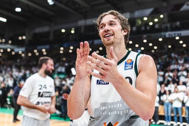 Marco Hollersbacher Gladiators Trier , Vet Concept Gladiators Trier vs Rostock Seawolves, Basketball, easyCredit BBL, Play Ins, Season 2025 2026, 14 05 2026 Vet Concept Gladiators Trier vs Rostock Seawolves, Basketball, easyCredit BBL, Play Ins, Season 2025 2026, 14 05 2026 Copyright: xEibner-Pressefoto AlexanderxNeisx EP_ANS