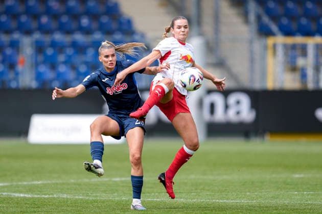 v li Selina Cerci TSG, 29 , Andrea Norheim RBL, 3 , duel, duel, tackle, tackling, dynamics, action, action, 17 05 2026, Sinsheim Hoffenheim Germany , Football, Google Pixel Women Bundesliga, TSG 1899 Hoffenheim RB Leipzig, DFB DFL REGULATIONS PROHIBIT ANY USE OF PHOTOGRAPHS AS IMAGE SEQUENCES AND OR QUASI VIDEO xozx