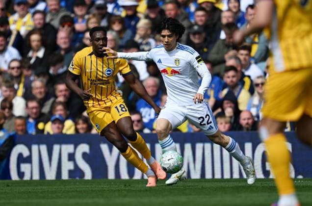 Danny Welbeck of Brighton & Hove Albion and Ao Tanaka of Leeds United Leeds v Brighton and Hove Albion, Premier League, Football, Elland Road, Leeds, UK - 17 May 2026Leeds Elland Road United Kingdom EDITORIAL USE ONLY No use with unauthorised audio, video, data, fixture lists, club league logos or live services. Online in-match use limited to 120 images, no video emulation. No use in betting, games or single club league player publications. Copyright: xAnnaxGowthorpe Shutterstockx 16877459r