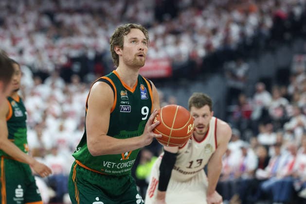 Marco Hollersbacher Vet Concept Gladiators Trier, 09 with ball, GER, FC Bayern Basketball vs Vet Concept Gladiators Trier, basketball, easycredit Basketball Bundesliga, playoffs, quarterfinals season 2025 2026, 17 05 2026, GER, FC Bayern Basketball vs Vet Concept Gladiators Trier, basketball, easycredit Basketball Bundesliga, playoffs, quarterfinals season 2025 2026, 17 05 2026 Muenchen Copyright: xEibner-Pressefoto JennixMaulx EP_JML
