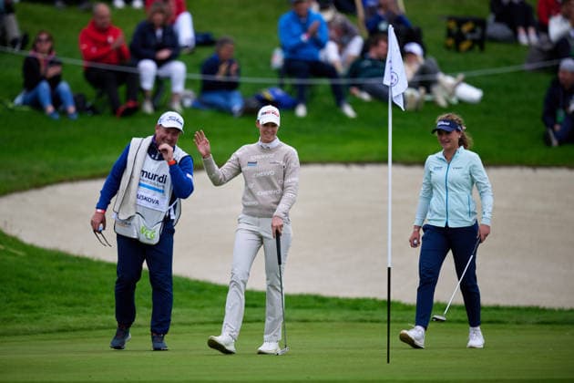 GER, Winsen Luhe , Amundi German Masters, Ladies European Tour LET , 14 05 17 05 2026 , Green Eagle Golf Courses, Round 4, Alexandra Foersterling Germany , Sara Kouskova Czech Republic , at hole 19, cheering about the sensational put by Alexandra Foersterling Germany , Round 4, Saturday 17 05 2026, GER, Winsen Luhe , Amundi German Masters, Ladies European Tour LET , 14 05 17 05 2026 , Green Eagle Golf Courses, Copyright: xClaudiusxRauchx