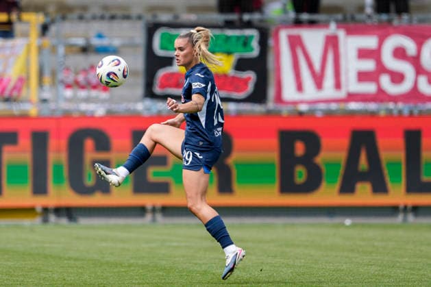 Selina Cerci TSG, 29 , on the ball, cropped, full body, single image, single photo, action, action, 17 05 2026, Sinsheim Hoffenheim Germany , Soccer, Google Pixel Women Bundesliga, TSG 1899 Hoffenheim RB Leipzig, DFB DFL REGULATIONS PROHIBIT ANY USE OF PHOTOGRAPHS AS IMAGE SEQUENCES AND OR QUASI VIDEO xozx