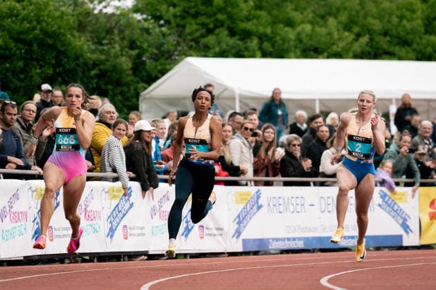 Sina Mayer LAZ Zweibruecken, 150m women, 2 , Malaika Mihambo LG Kurpfalz, 150m women, 1 , Rosina Schneider TV Sulz, 150m women, 668 , GER, Leichtathletik, Athletics, Internationales KOST Laeufermeeting, Pliezhausen, 17 05 2026, GER, Leichtathletik, Athletics, Internationales KOST Laeufermeeting, Pliezhausen, 17 05 2026 Pliezhausen Copyright: xStefanxMayerx EP_SMR