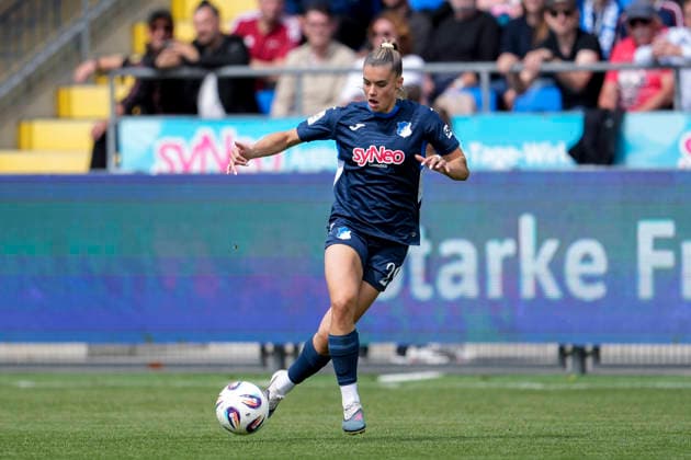 Selina Cerci TSG, 29 , on the ball, cropped, full body, single image, single photo, action, action, 17 05 2026, Sinsheim Hoffenheim Germany , Soccer, Google Pixel Women Bundesliga, TSG 1899 Hoffenheim RB Leipzig, DFB DFL REGULATIONS PROHIBIT ANY USE OF PHOTOGRAPHS AS IMAGE SEQUENCES AND OR QUASI VIDEO xozx