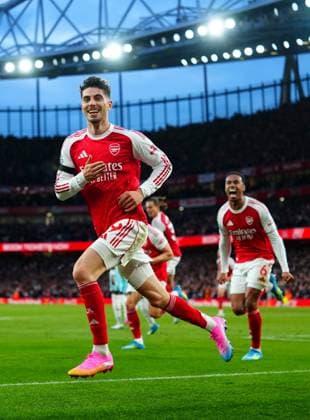 Kai Havertz of Arsenal celebrates scoring the opening goal Arsenal v Burnley, Premier League, Football, Emirates Stadium, London, UK - 18 May 2026London Emirates Stadium United Kingdom EDITORIAL USE ONLY No use with unauthorised audio, video, data, fixture lists, club league logos or live services. Online in-match use limited to 120 images, no video emulation. No use in betting, games or single club league player publications. Copyright: xJavierxGarcia Shutterstockx 16881286u