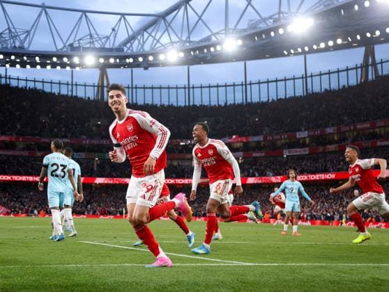 Kai Havertz celebrates scoring the opening goal for Arsenal Arsenal v Burnley, Football, Premier League, Emirates Stadium, Islington, London, UK - 18 05 2026 EDITORIAL USE ONLY No use with unauthorised audio, video, data, fixture lists, club league logos or live services. Online in-match use limited to 120 images, no video emulation. No use in betting, games or single club league player publications. Copyright: xMattxImpey Shutterstockx 16882378e