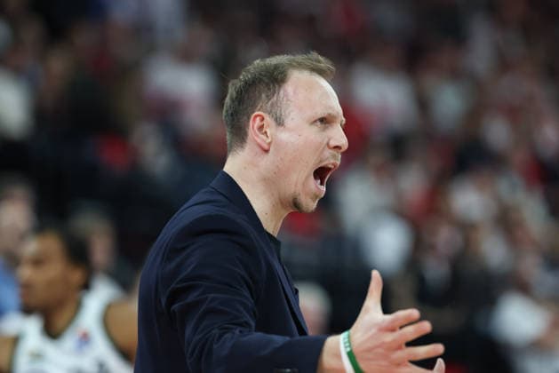 Jacques Schneider Vet Concept Gladiators Trier, Head Coach gestures and shouts, Emotions, GER, FC Bayern Basketball vs Vet Concept Gladiators Trier, Basketball, easycredit Basketball Bundesliga, Playoffs, Quarterfinals, 2025 2026 season, 19 05 2026, GER, FC Bayern Basketball vs Vet Concept Gladiators Trier, Basketball, easycredit Basketball Bundesliga, Playoffs, Quarterfinals, 2025 2026 season, 19 05 2026 Muenchen Copyright: xEibner-Pressefoto JennixMaulx EP_JML