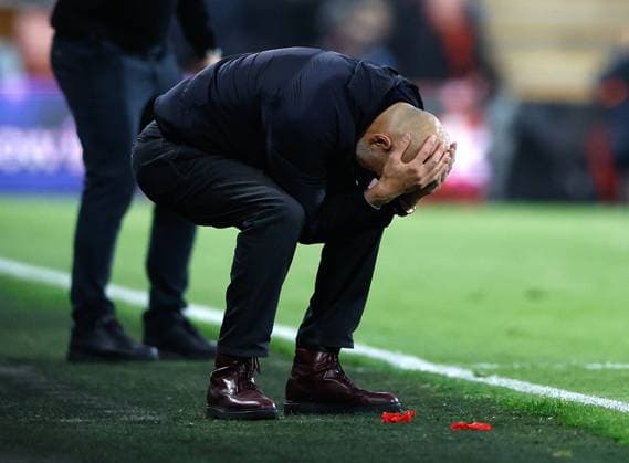 Pep Guardiola the Manchester City manager dejected at a missed chance AFC Bournmeouth v Manchester City, Football, Premier League, Vitality Stadium, Bournemouth, Dorset, UK - 19 05 2026 EDITORIAL USE ONLY No use with unauthorised audio, video, data, fixture lists, club league logos or live services. Online in-match use limited to 120 images, no video emulation. No use in betting, games or single club league player publications. Copyright: xMattxImpey Shutterstockx 16884011as