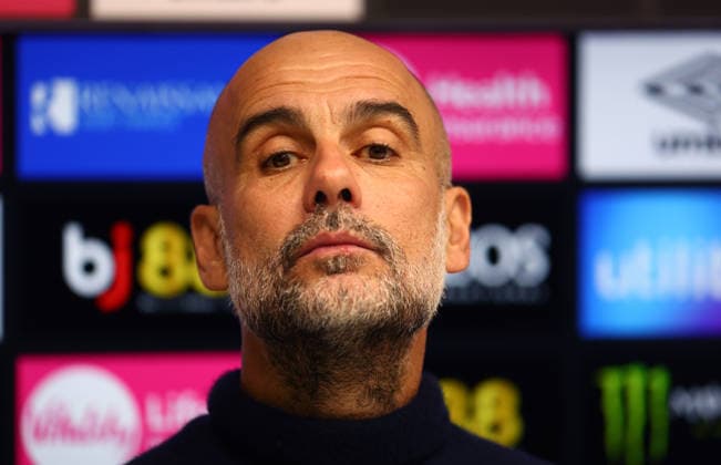 Bournemouth, England, 19th May 2026. Pep Guardiola, Manager of Manchester City talks in a press conference, PK, Pressekonferenz after the AFC Bournemouth vs Manchester City Premier League match at the Vitality Stadium, Bournemouth. Picture credit should read: Paul Terry Sportimage EDITORIAL USE ONLY. No use with unauthorised audio, video, data, fixture lists, club league logos or live services. Online in-match use limited to 120 images, no video emulation. No use in betting, games or single club league player publications. SPI_061_PT_Bournemouth_Man_City SPI-4809-0061