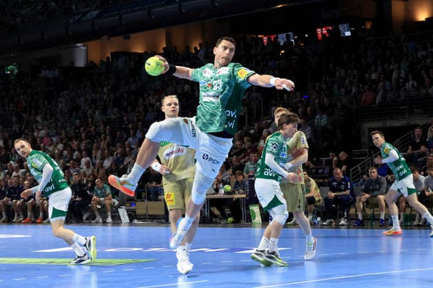 DEU, DHB, 1 HBL, Fuechse Berlin vs Hannover Burgdorf, 21 05 2026, Max Schmeling Halle, Berlin, DEU, DHB, 1 HBL, Fuechse Berlin vs Hannover Burgdorf, in the picture Mijajlo Marsenic Fuechse Berlin 93 , Justus Fischer Hannover Burgdorf 54 nordphotoxGmbHx xEngler nph00076