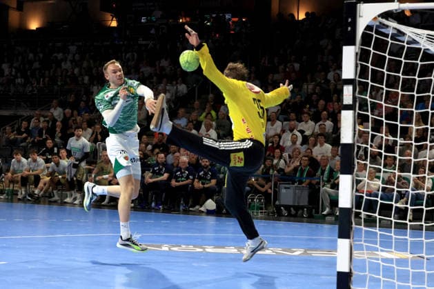 DEU, DHB, 1 HBL, Fuechse Berlin vs Hannover Burgdorf, 21 05 2026, Max Schmeling Halle, Berlin, DEU, DHB, 1 HBL, Fuechse Berlin vs Hannover Burgdorf, in the picture Mathias Gidsel Fuechse Berlin 19 , Joel Birlehm Hannover Burgdorf 35 nordphotoxGmbHx xEngler nph00076