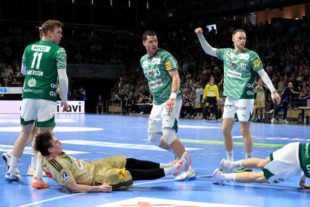 DEU, DHB, 1 HBL, Fuechse Berlin vs Hannover Burgdorf, 21 05 2026, Max Schmeling Halle, Berlin, DEU, DHB, 1 HBL, Fuechse Berlin vs Hannover Burgdorf, pictured Lasse Andersson Fuechse Berlin 11 , Mijajlo Marsenic Fuechse Berlin 93 , Mathias Gidsel Fuechse Berlin 19 , Leif Tissier Hannover Burgdorf 7 nordphotoxGmbHx xEngler nph00076