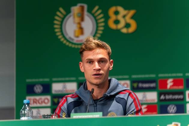 Joshua Kimmich FC Bayern Muenchen, 6 during the press conference, GER, Final training and press conference on the day before the DFB Cup final, FC Bayern Muenchen vs VfB Stuttgart, Football, Men, DFB Cup, Final, Season 2025 2026, 22 05 2026 DFL REGULATES PROHIBIT ANY USE OF PHOTOGRAPHS AS IMAGE SEQUENCES AND OR QUASI VIDEO GER, Final training and press conference on the day before the DFB Cup final, FC Bayern Muenchen vs VfB Stuttgart, Football, Men, DFB Cup, Final, Season 2025 2026, 22 05 2026 Berlin Copyright: xEibner-Pressefoto MaxxVincenx EP_MVN