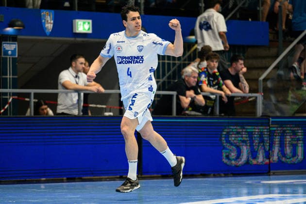 Samuel Zehnder TBV Lemgo Lippe, 04 Cheers for the goal GER, ThSV Eisenach against TBV Lemgo Lippe, 1 Daikin Handballbundesliga, Handball, 32 Matchday, Season 2025 2026, 22 05 2026 GER, ThSV Eisenach against TBV Lemgo Lippe, 1 Daikin Handballbundesliga, Handball, 32 Matchday, Season 2025 2026, 22 05 2026 Eisenach Copyright: xEibner-Pressefoto MartinxHerbstx EP_MHT